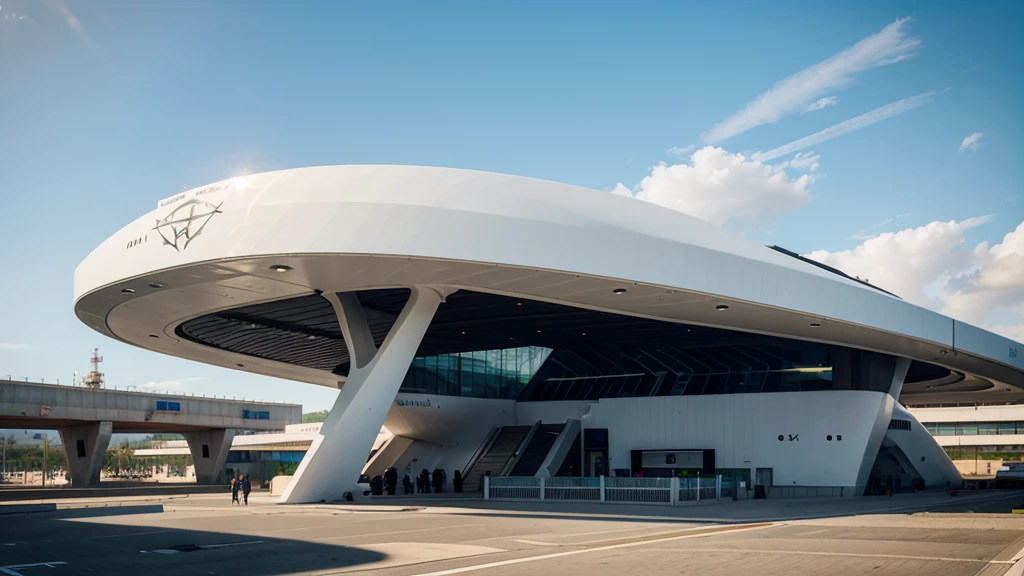 an intermodal station, with land terminal, yacht port and drone port, zaha hadid style architecture