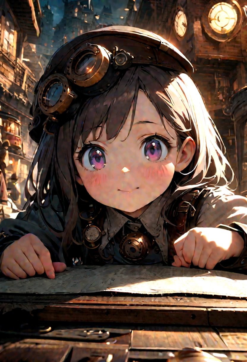 , Half-length photo, Detailed European faces, (Longing expression), Steampunk style, Steampunk city background, Ultra-detailed photos, light, Art Station, 4K, Clear focus, high resolution,