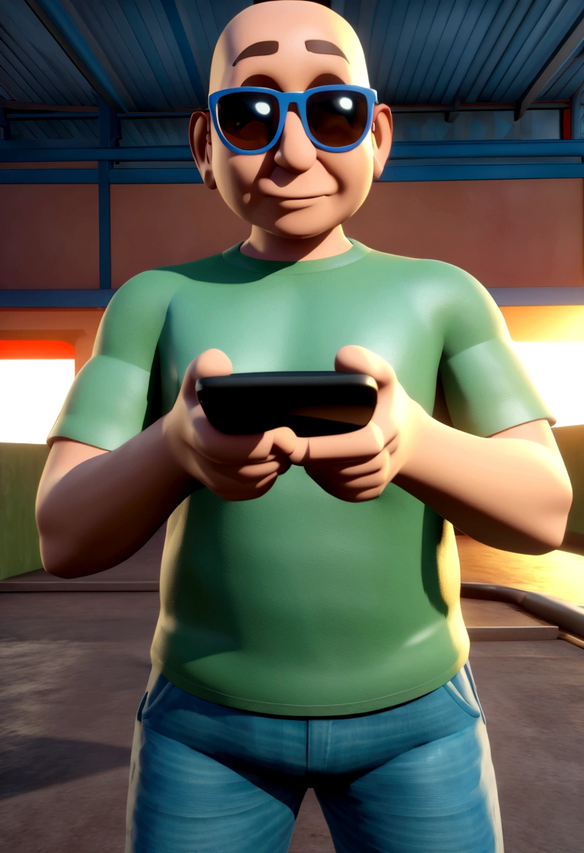 Cartoon character of a man in sunglasses and blue shirt, animation character, stylized character, animation style rendering, 3d stylized, Arnold Maya rendering, Stylized 3D rendering, toon render screenshot, 3d character, 3d character, Stylized 3D rendering, 3D character rendering, cartoon character, Personagem de close up, character posing, (Pixar-style) (master part:1.2) (bokeh) (best qualityer) (skin detailed) (detailed texture) (8K) (Argilla) (cinematic lighting) (sharp focus