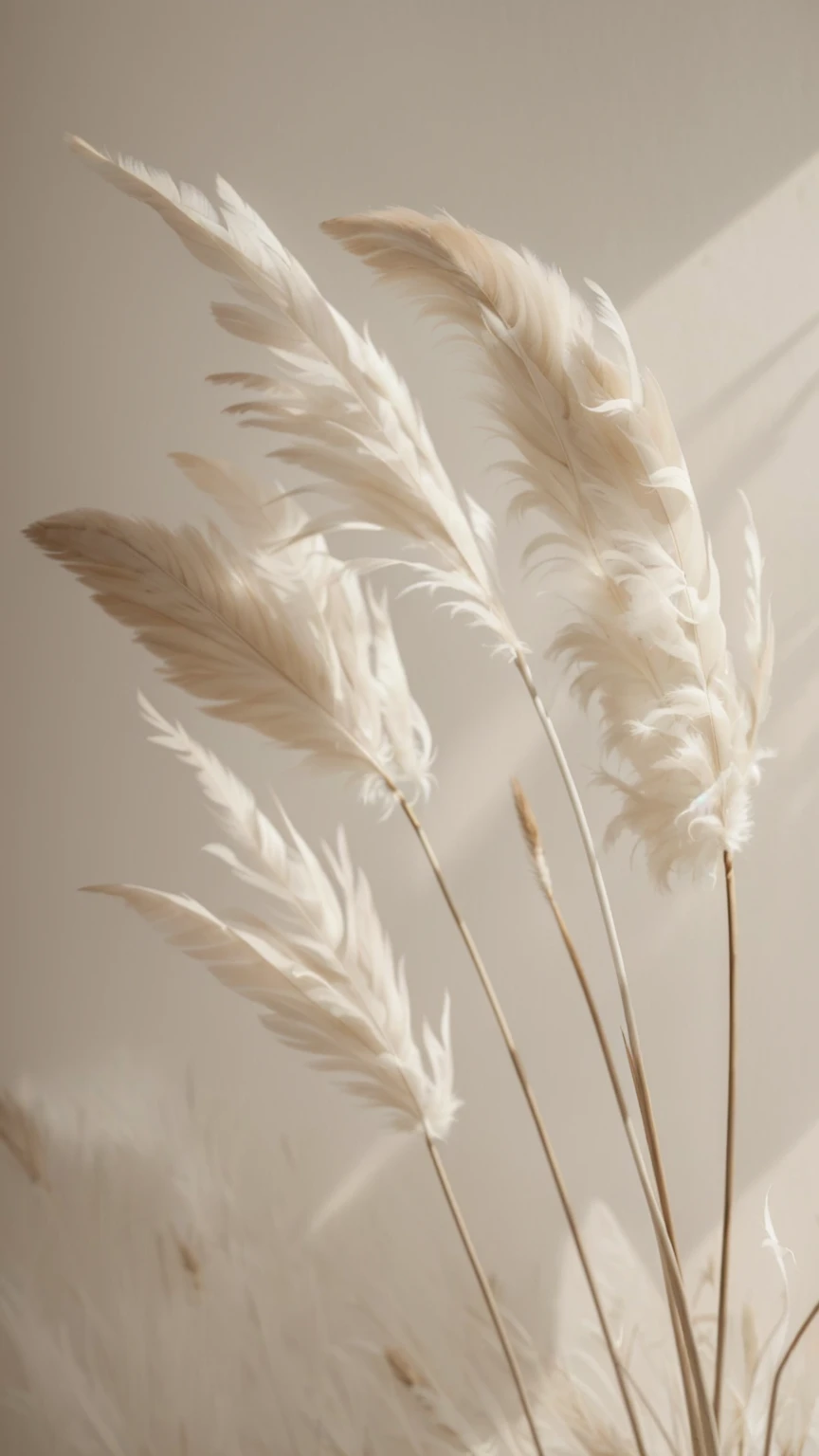a close-up of a vase with some white flowers, dried plants, white feathers, soft and fluffy, dry grass, already, penugem de feathers, soft feather, feathers, dried flowers, ostrich feathers, still life photo of a backdrop, rich in texture ), gentle shadow, dried flower, Phragmites, plant photography, soft sepia tones