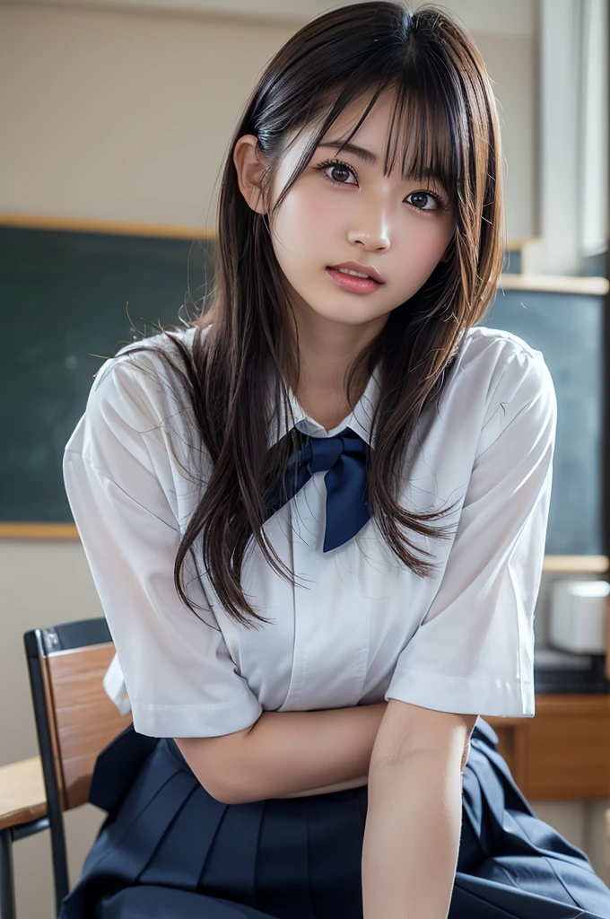 Tabletop, highest quality, Japanese Girls,One Girl, 8k, RAW Photos, highest quality, Tabletop, Debtdebt:1.2, Highly detailed RAW color photos, Professional photos, (Realistic, Realistic:1.37), (Highly detailed skins:1.2), Ultra-high resolution, (Lenz 50mm), (debt/1.2),Exquisitely drawn eyes,Gazing at the audience,
One Girlと別れる (Many elderly people:1.4), Beautiful Face, cute,(smile:1.05),(20-year-old, Wide Hips,Straight hair, (short hair), iris, white and fine-grained skin,Small Mouth, high cheekbones (meaning), Sexy pose,(Leaning forward:1.3),(The to the debtW:1.1),White panties、Korean Idol、Nogizaka Idol、Carving an idol pose、Adult、、(Tabletop, highest quality:1.3), (Ultra-fine 8K CG:1.2), (Ultra-realistic:1.35), (Realistic:1.45), (Realistic:1.4), Cowboy Shot,
Beautiful Japanese Women, 22 years old, Supermodel, Japanese Idols, , (Sitting at a desk:1.1), (school uniform:1.4), (Skirt flip:1.6),
(School classroom background:1.1),