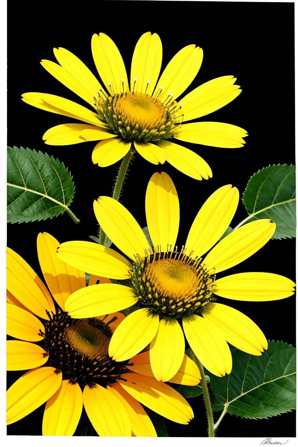 bumblebee pollinating a flower, a color negro, drawn by hand and only with lines