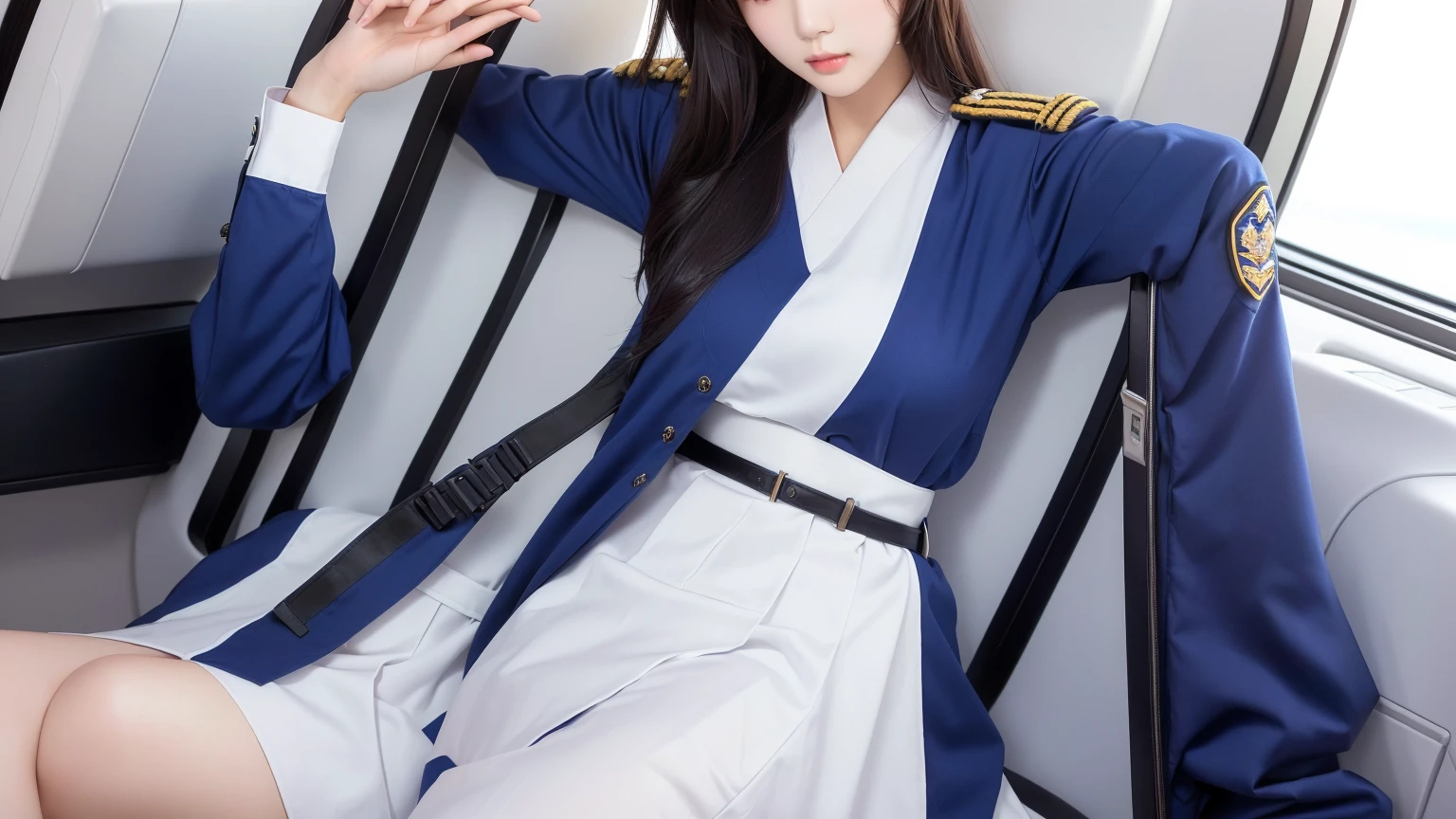 Close-up of a woman in uniform sitting on an airplane, cute Aviator Girl, Girl in uniform, Korean Girl, Aviator Girl, Pilot clothing, JK, beautiful south Korean woman, Japanese Models, Korean woman, Sexy Girls, gorgeous young Korean woman, Charming pose, beautiful Asian Girls, Asian Girls, Beautiful Chinese model, Attractive girl, Chinese Girl