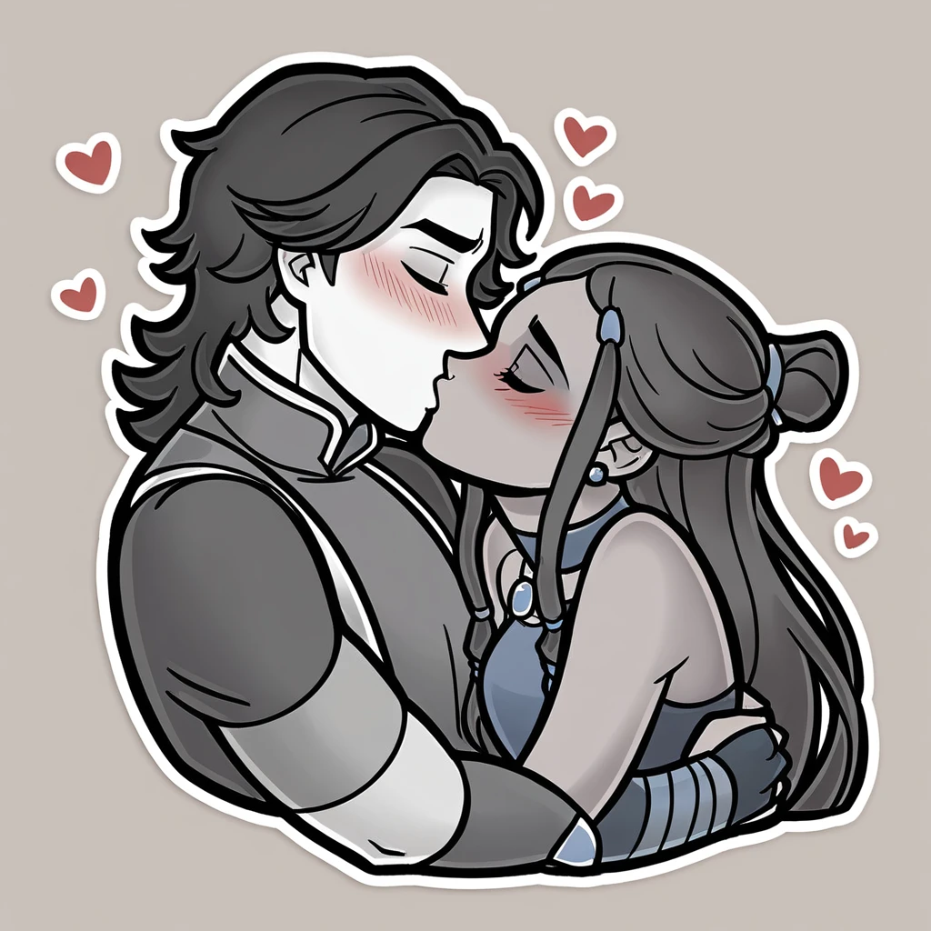 Score_9, score_8_up, 1girl, katara, 1boy, prince zuko, together, in love, kissing