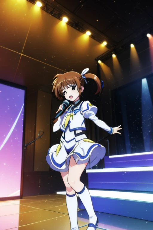 takamachi nanoha,Idol,Idol衣装,microphone,sing,stage,Spotlight