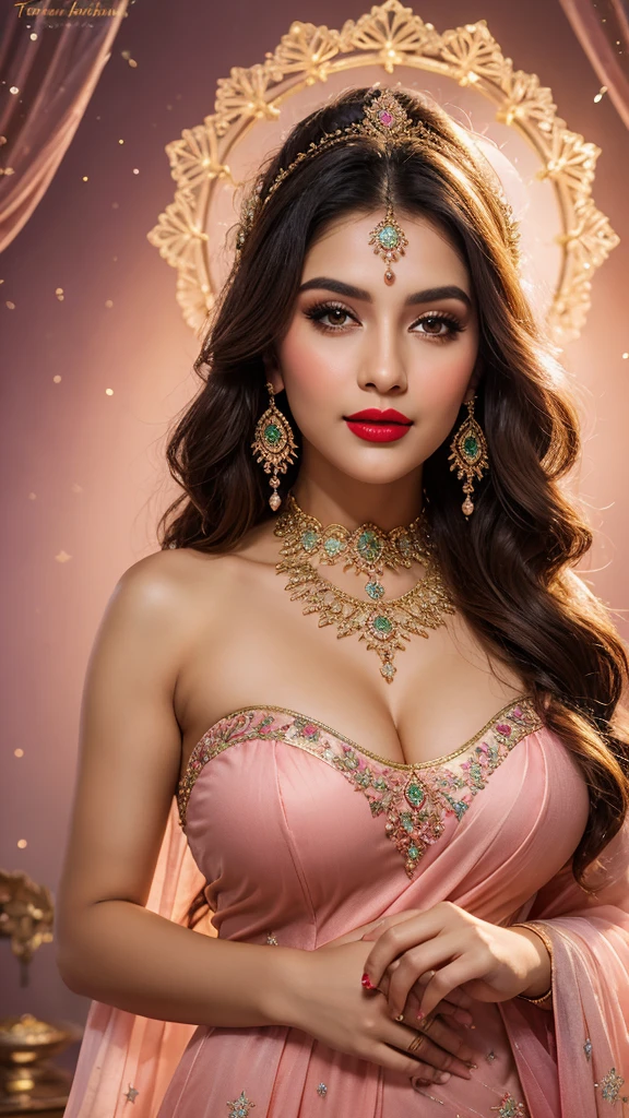 perfect pink eyes, fantastic face, Indian, beautiful look, ((red lips, bright eyes, curve heir 1.5)), ((beautiful details very big breast )), (Straight round and ultra huge clevage, not sagging breast), A glorious gorgeous, glorious gorgeous face, pretty face, bright eyes, detailed elegant printed red hijab, updo elegant hair, blurred gray tones background, ultra focus, face ilumined, face detailed, 8k resolution, painted, dry brush, brush strokes, razumov style and garmash style, by Tokaito, (fluorescent colours:1.4),(semi transparent:1.4),(retro filters:1.4),(fanciful:1.4),Candy World Disneyland Ethereal Soft Fluffy Soft Landscape Forest Snowflake Pale Pink Sky Green Blue Sparkling Ethereal Light Soft Whimsical Light Rainbow Stars Diamond Sparkle Gemstone Background Ultra Realistic Ultra High Quality Cinematic Lighting Huge Details Full HD Painting Plenty of light,diagonal bangs, Dress with collar,side masterpiece, best qualityer,realskin,(sportrait:1.5), 1girll, bluntbangs, long whitr hair,