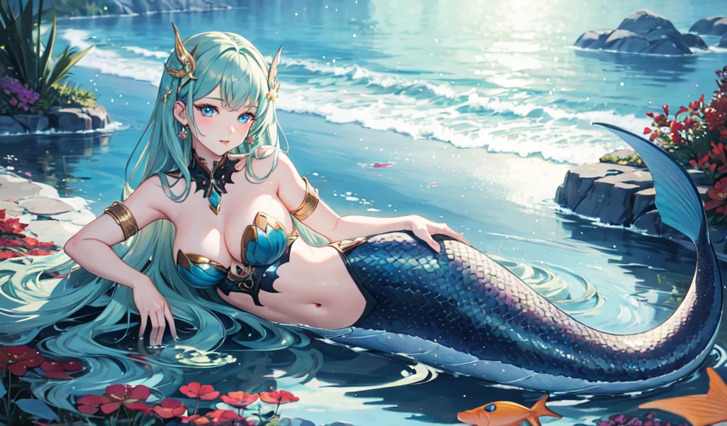 ((Highest quality)), ((masterpiece)), (detailed), One beautiful mermaid, Beautiful Eyes,sexy,In the sea,Seductive pose, dynamic poze,