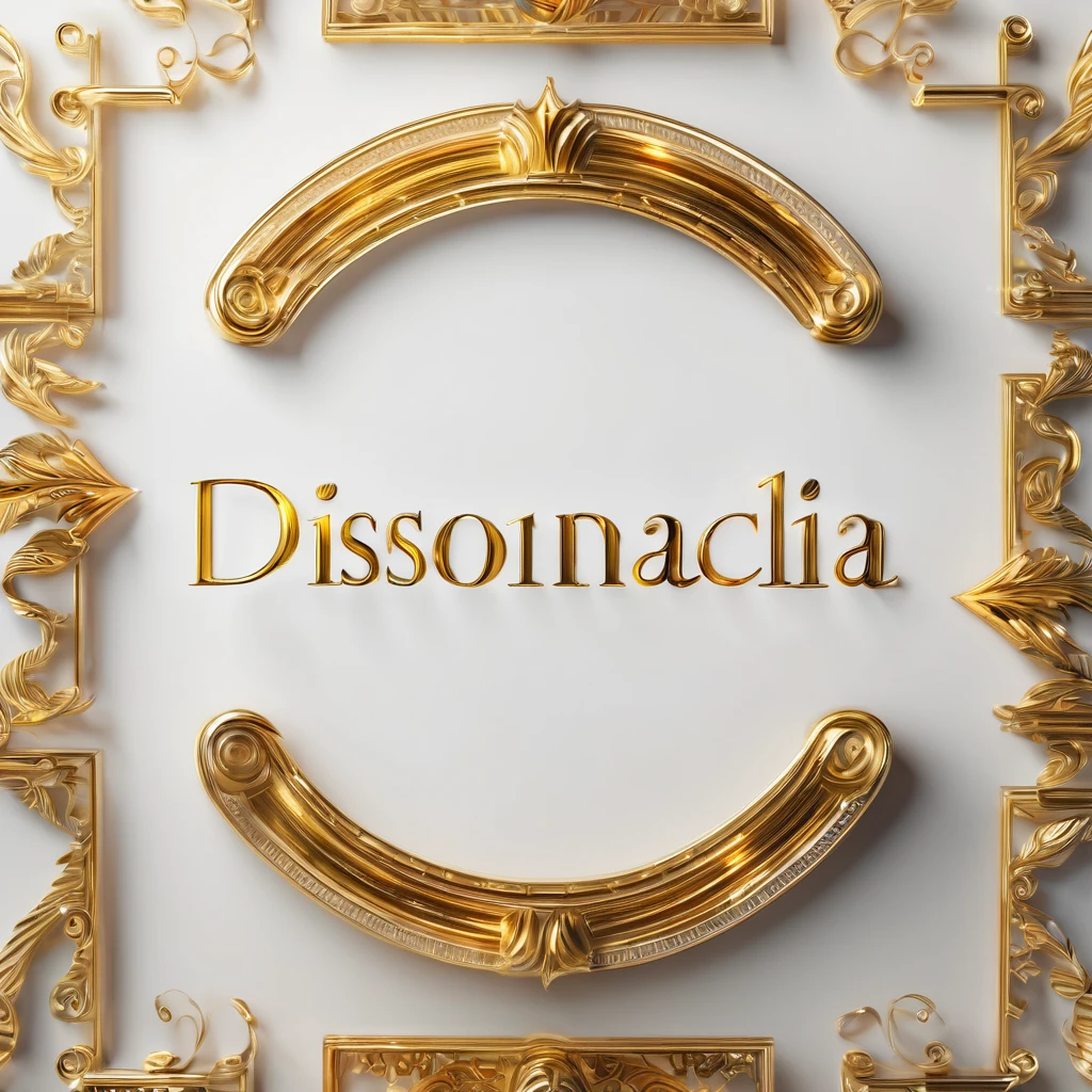 "DISSONANCIA" written in golden letters in cinematic style, White background