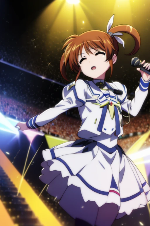 takamachi nanoha,Idol,Idol衣装,microphone,sing,stage,Spotlight