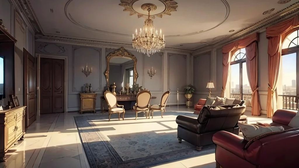a room in a modern millionaire mansion, no humans, no persons, cartoon-style