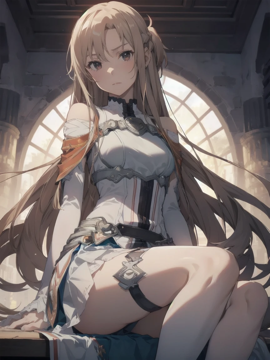 Deep Skin,Textured skin,asuna, long hair, brown hair, braid, brown eyes, bare shoulders, armor, breastplate, white sleeves, detached sleeves, red skirt, pleated skirt, white thighhighs or,  (Small breasts:1.2),
break (Long Galabiya, Gelabba, Adult Girls, sexy, Gorgeous Arabian Galabiya:1,2)
break Spread your legs，Kneel，Sobbing，Body plumpness,
break (masterpiece:1.2), Highest quality, High resolution, unity 8k wallpaper, (shape:0.8), (Beautiful details:1.6), Highly detailed face, Perfect lighting, Extremely detailed CG, (Perfect hands, Perfect Anatomy),