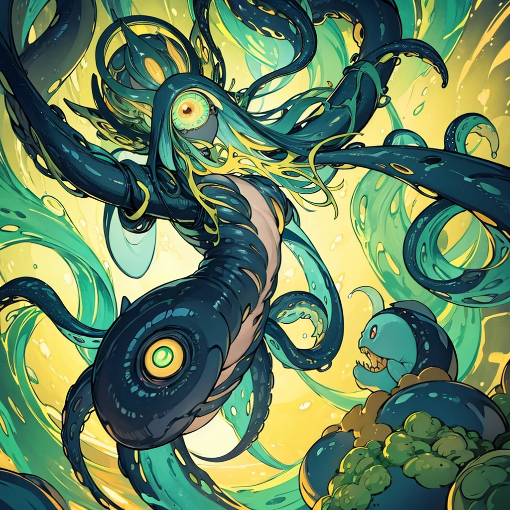 An alien tentacle creature with tentacles branching out from a central body with a single large eye