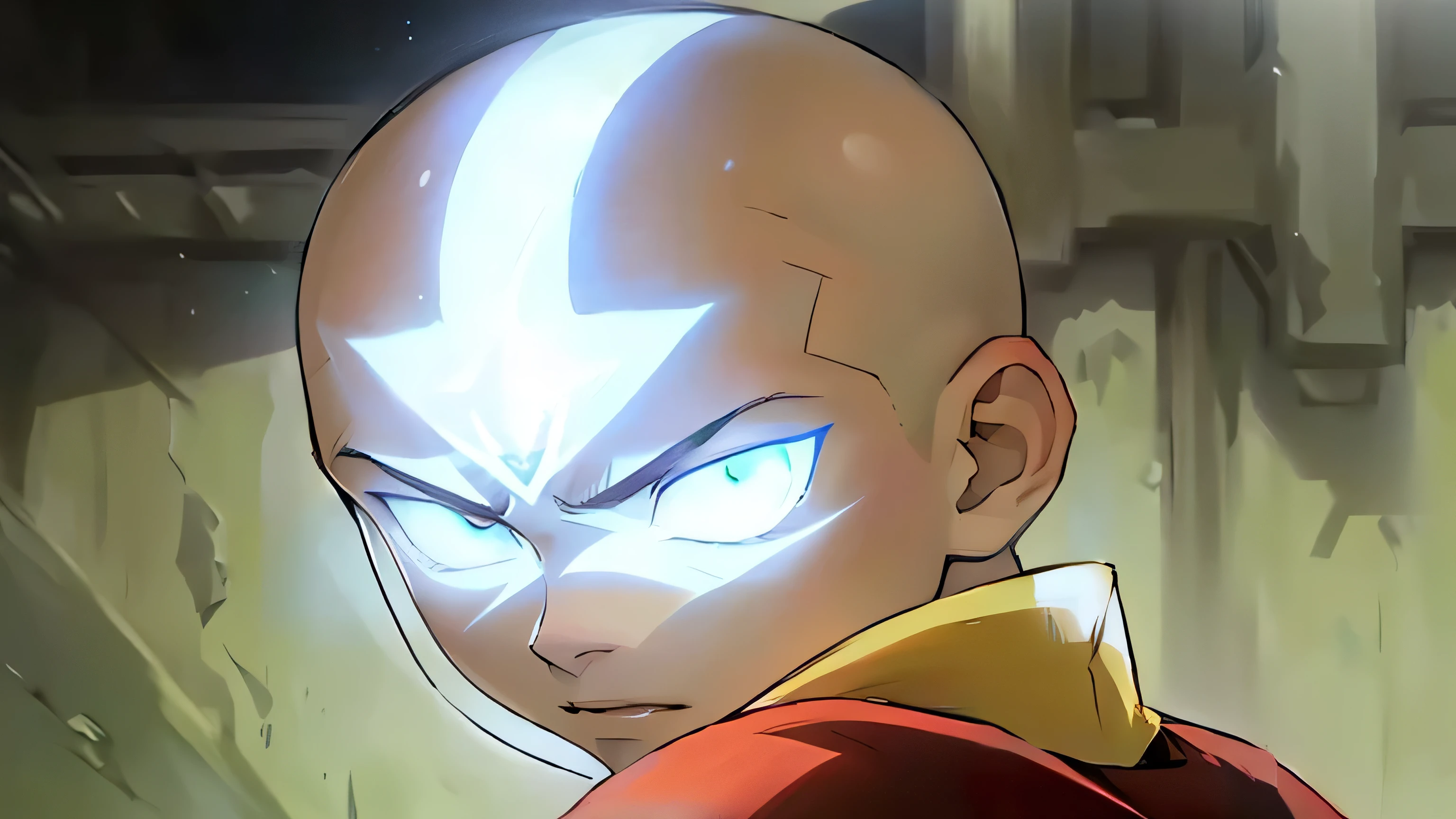 anime character a boy with bright eyes and a red shirt with a yellow collar, avatar aang, aang, avatar The Last Airbender.