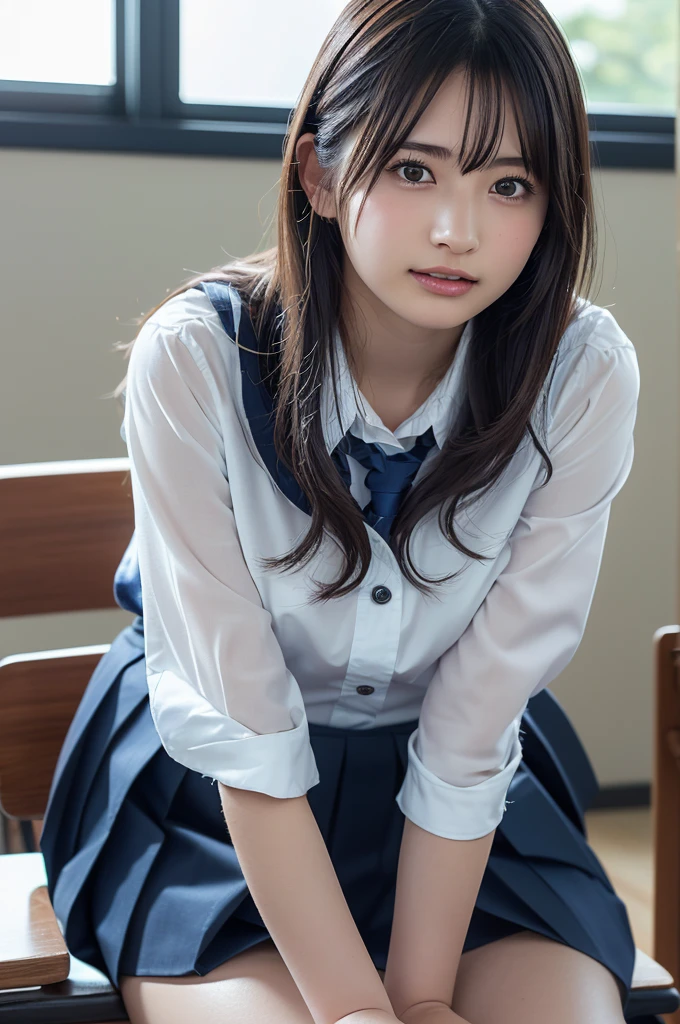 Tabletop, highest quality, Japanese Girls,One Girl, 8k, RAW Photos, highest quality, Tabletop, Debtdebt:1.2, Highly detailed RAW color photos, Professional photos, (Realistic, Realistic:1.37), (Highly detailed skins:1.2), Ultra-high resolution, (Lenz 50mm), (debt/1.2),Exquisitely drawn eyes,Gazing at the audience,
One Girlと別れる (Many elderly people:1.4), Beautiful Face, cute,(smile:1.05),(20-year-old, Wide Hips,Straight hair, (short hair), iris, white and fine-grained skin,Small Mouth, high cheekbones (meaning), Sexy pose,(Leaning forward:1.3),(The to the debtW:1.1),White panties、Korean Idol、Nogizaka Idol、Carving an idol pose、Adult、、(Tabletop, highest quality:1.3), (Ultra-fine 8K CG:1.2), (Ultra-realistic:1.35), (Realistic:1.45), (Realistic:1.4), Cowboy Shot,
Beautiful Japanese Women, 22 years old, Supermodel, Japanese Idols, , (Sitting at a desk:1.1), (school uniform:1.4), (Skirt flip:1.6),
(School classroom background:1.1),