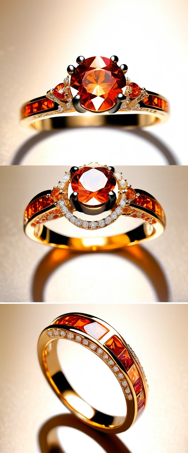 Masterpiece，highest  quality，(Nothing but the ring)，(No Man),Phoenix ring setting，starrysky，Wrapped around the end from beginning to end，Delicate golden ring，Starry sky in the ring,The sheen，inverted image，Sparkling red-orange gemstones，Elegant and noble，The magic pattern on it emits the light of the Tyndall effect，It shines with a noble white light，The golden-red tone is filled with dark-style graphics，simple backgound，