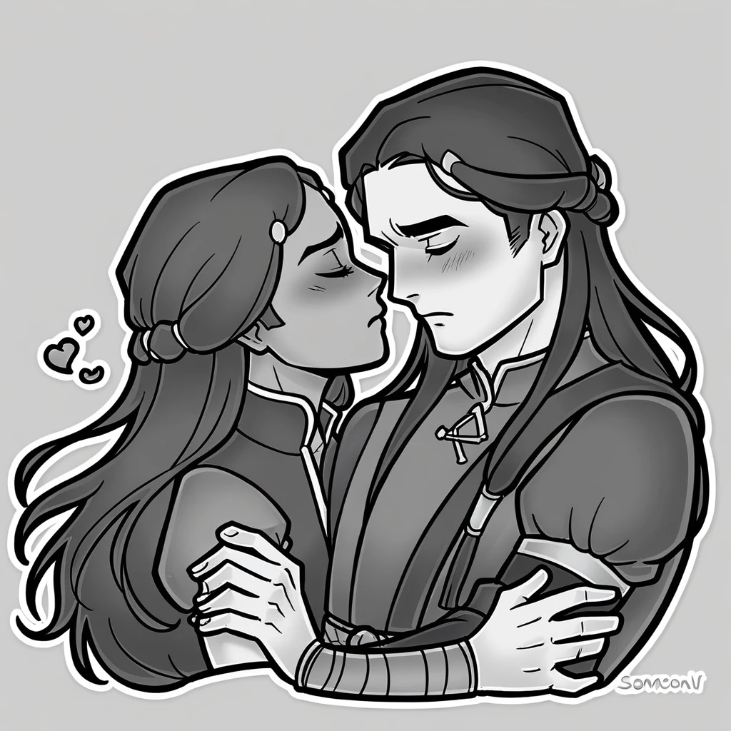 Score_9, score_8_up, 1girl, katara, 1boy, prince zuko, together, in love, smooching