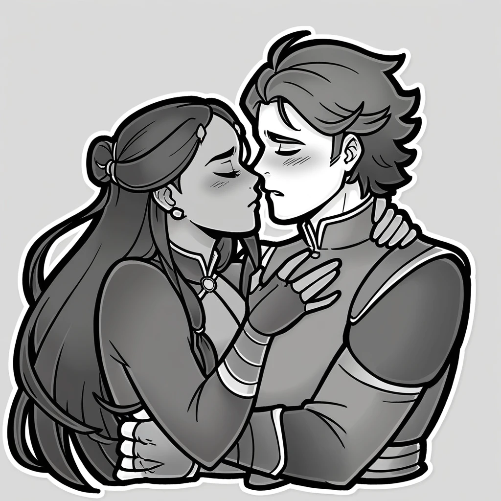 Score_9, score_8_up, 1girl, katara, 1boy, prince zuko, together, in love, smooching