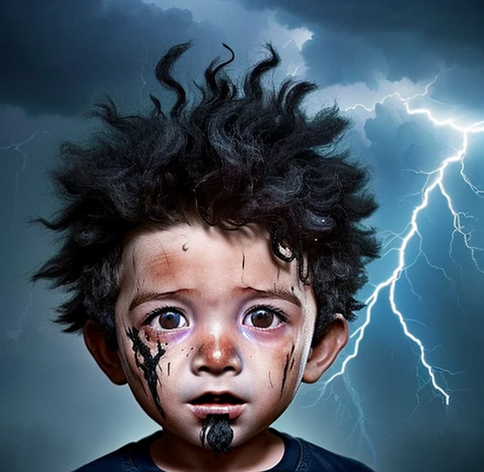 A was electrocuted by lightning on his way to school and was left covered in soot and in tatters