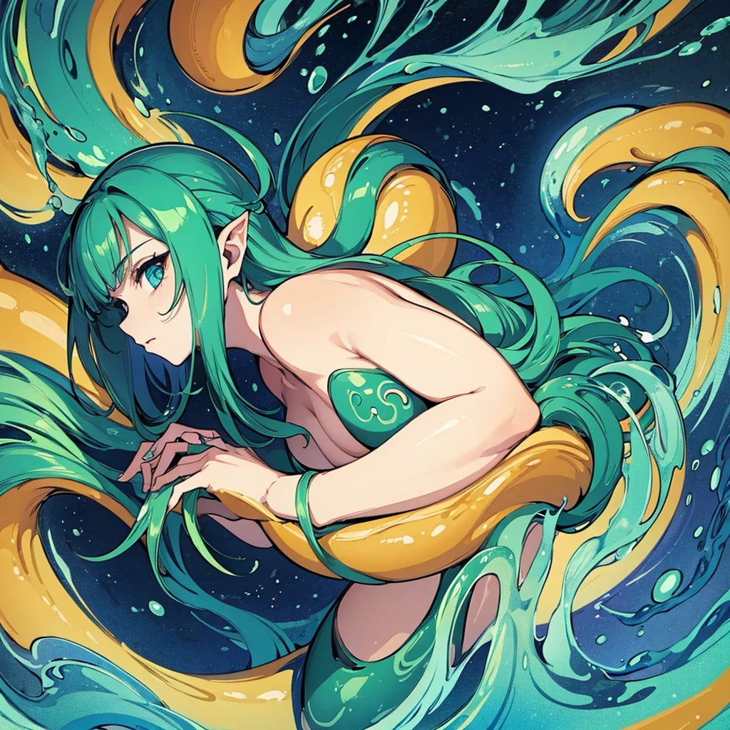 (((No humans)))、An alien tentacle creature with tentacles branching out from a central body with a single large eye、From the side、From above