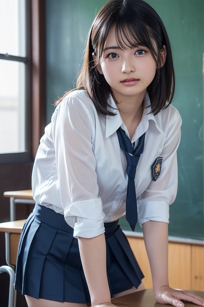 Tabletop, highest quality, Japanese Girls,One Girl, 8k, RAW Photos, highest quality, Tabletop, Debtdebt:1.2, Highly detailed RAW color photos, Professional photos, (Realistic, Realistic:1.37), (Highly detailed skins:1.2), Ultra-high resolution, (Lenz 50mm), (debt/1.2),Exquisitely drawn eyes,Gazing at the audience,
One Girlと別れる (Many elderly people:1.4), Beautiful Face, cute,(smile:1.05),(20-year-old, Wide Hips,Straight hair, (short hair), iris, white and fine-grained skin,Small Mouth, high cheekbones (meaning), Sexy pose,(Leaning forward:1.3),(The to the debtW:1.1),White panties、Korean Idol、Nogizaka Idol、Carving an idol pose、Adult、、(Tabletop, highest quality:1.3), (Ultra-fine 8K CG:1.2), (Ultra-realistic:1.35), (Realistic:1.45), (Realistic:1.4), Cowboy Shot,
Beautiful Japanese Women, 22 years old, Supermodel, Japanese Idols, , (Sitting at a desk:1.1), (school uniform:1.4), (Skirt flip:1.6),
(School classroom background:1.1),