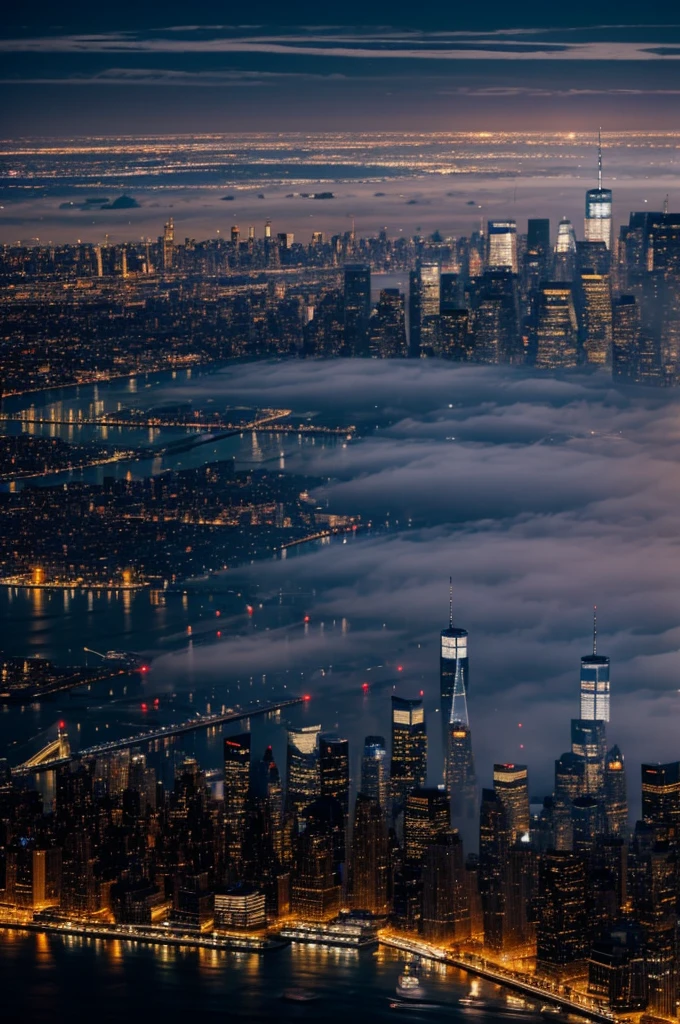 Night view of newyork city with mist