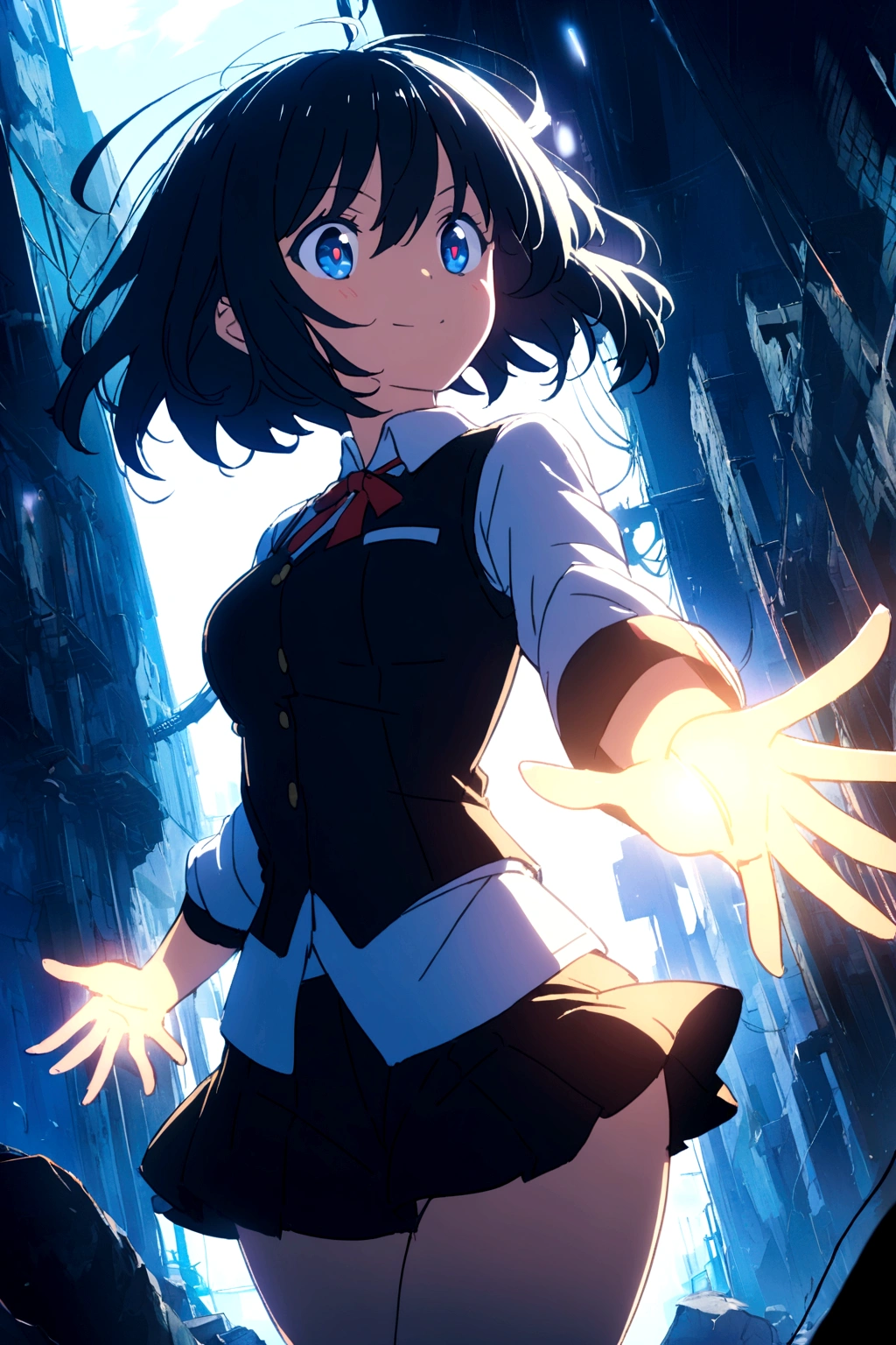 2D anime girl in short skirt a little shorter