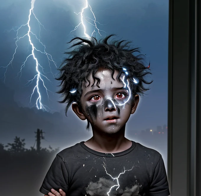 A gets electrocuted and covered in soot after being struck by lightning on his way to school