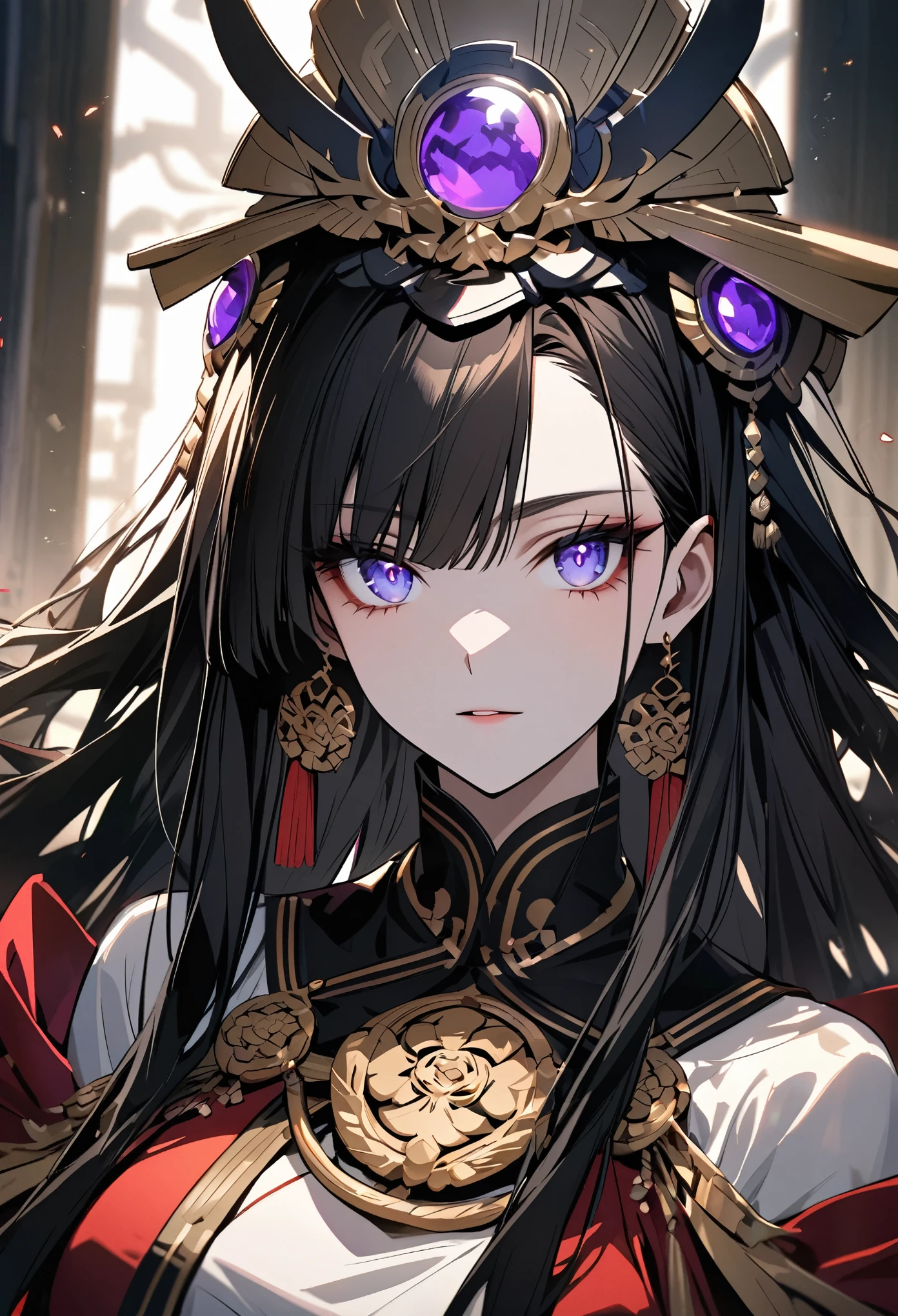 Beautiful female emperor, Clear skin, Beautiful appearance, There is deep wisdom in her eyes, It's as if she sees through the whole world, Wearing a luxurious white robe, Holding a long sword, Robes fluttering in the wind and silver hair blowing in the wind, The white robe perfectly complements her elegant figure., The attitude is calm and idyllic, Like a perfect fairy