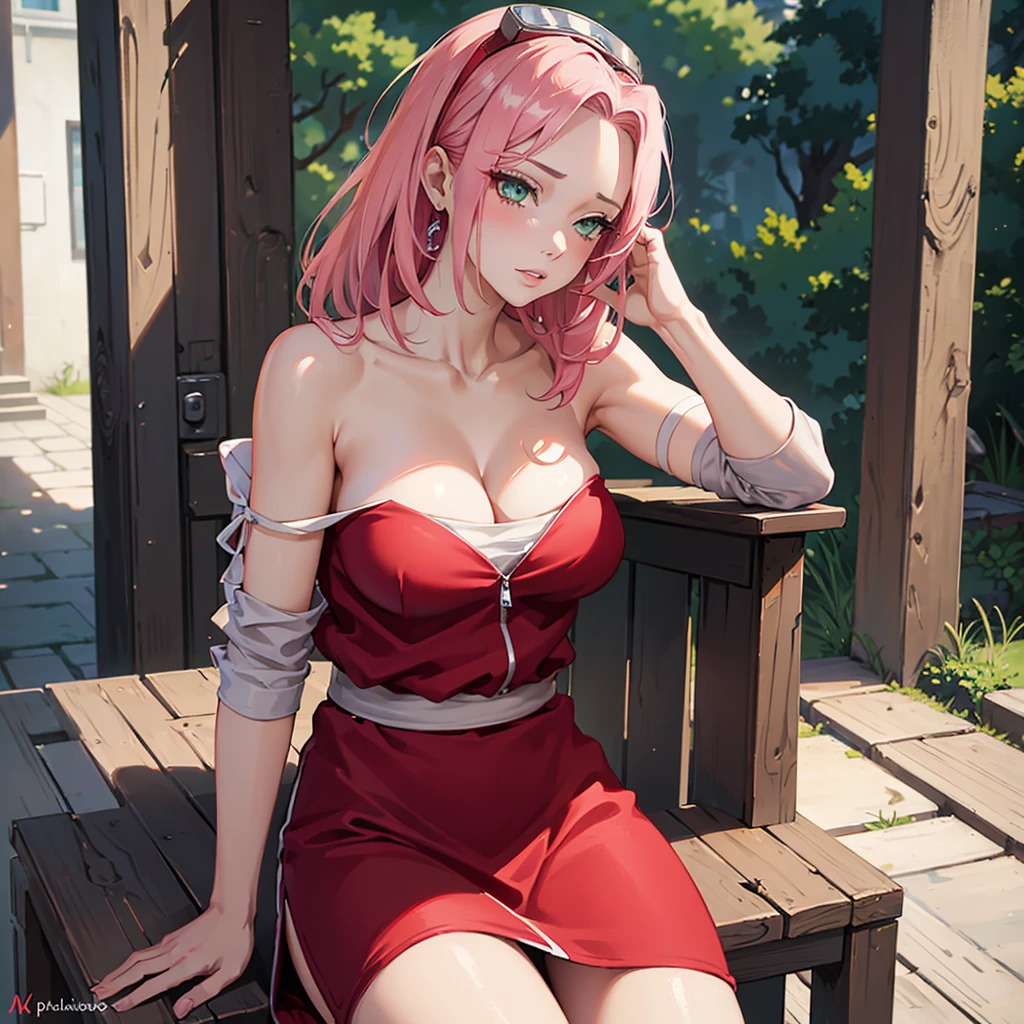 cleavage,sitting,showing her panties, wearing red skirt,sexy outfit,(best quality)), ((Masterpiece)), (Detailed), Perfect Face((best quality)), ((Masterpiece)), (Detailed), Perfect Face(best quality)), ((Masterpiece) ), ( Detailed), Perfect Face (best quality), ((Masterpiece)), (Detailed), Perfect Face, stunningly realistic, photorealistic, photorealism, 1 sakura Haruno

