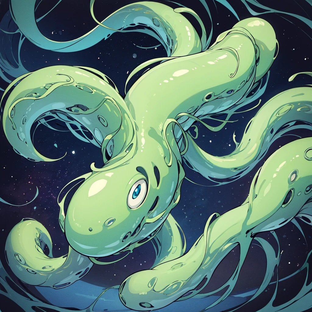 (((No humans)))、An alien tentacle creature with tentacles branching out from a central body with a single large eye、From the side、From above at an angle