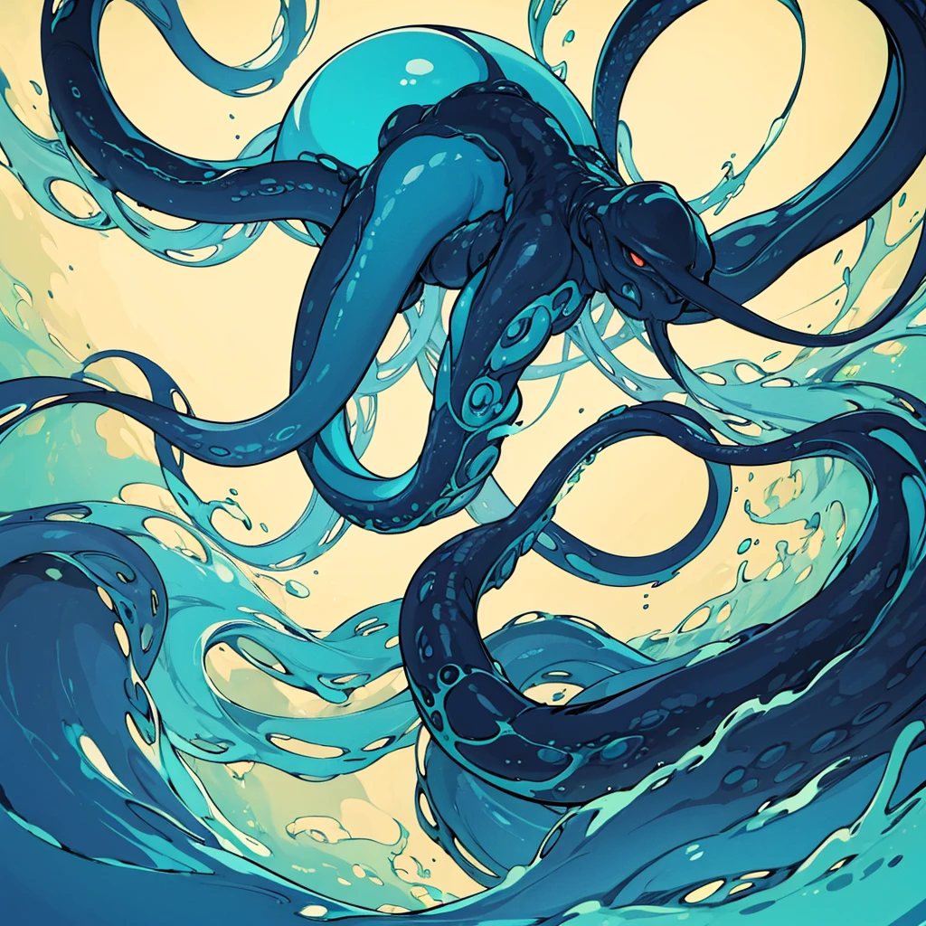 (((No humans)))、An alien tentacle creature with tentacles branching out from a central body with a single large eye、From the side、From above at an angle