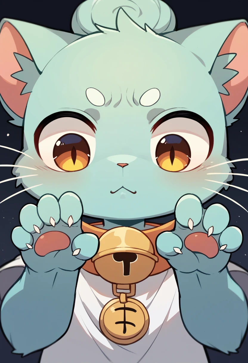 Kemoshota boy, close, PAW Pose, low length, Short statue, Cat whiskers, Cat's Tail, smile, close your eyes, Open your mouth, blush, tooth, look up, Happy, Meowwww, Sacred glowing cat, , full moon, Naked, Naked,Completely naked,