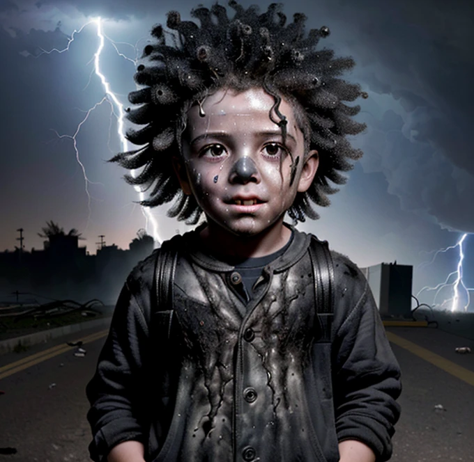 A little boy gets electrocuted and covered in soot after being struck by lightning on his way to school