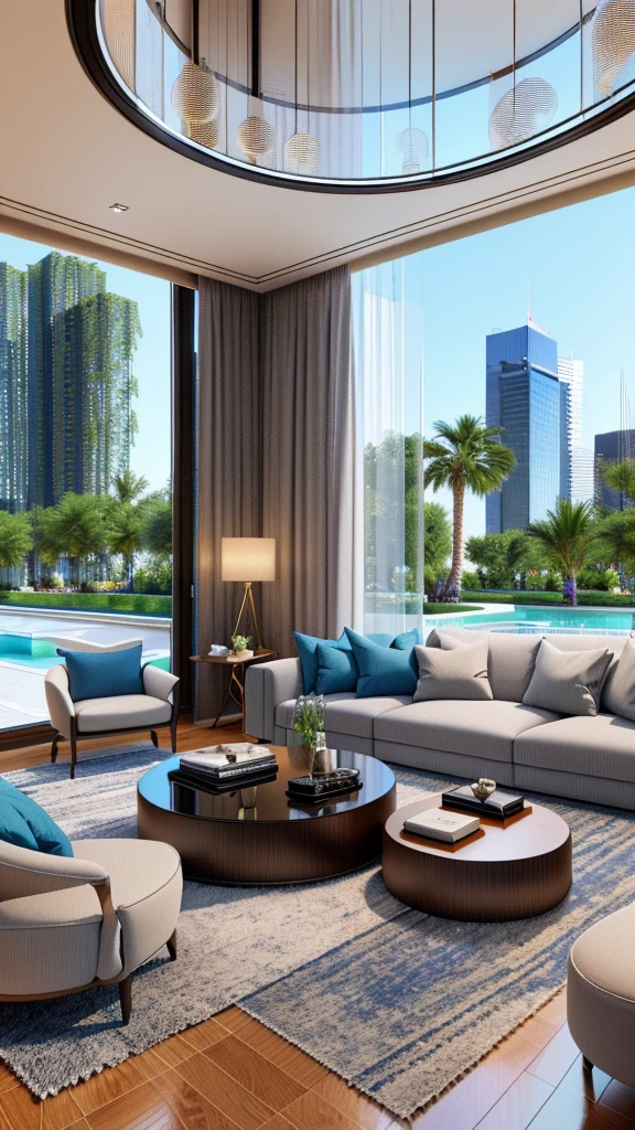 modern residential living room renderings,  Professional Rendering, Wide-angle exterior 2023, 非常にDetailed rendering, High quality rendering, Realistic rendering, architectural rendering, High quality rendering, Detailed rendering, hyper-Realistic rendering, hyper - Realistic rendering, Highly realistic 3D rendering, High Quality Rendering, Realistic renderinging, very Realistic rendering