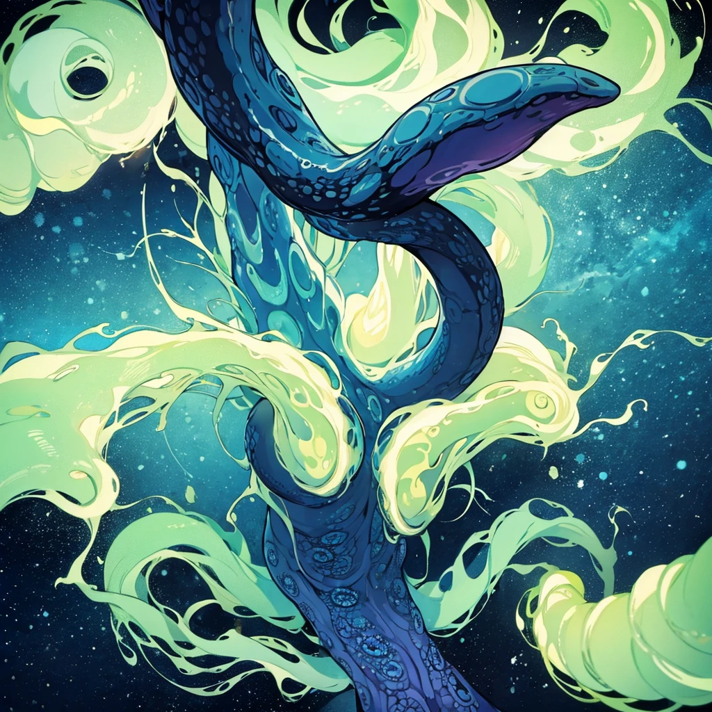 (((No humans)))、An alien tentacle creature with tentacles branching out from a central body with a single large eye、From the side、From above at an angle