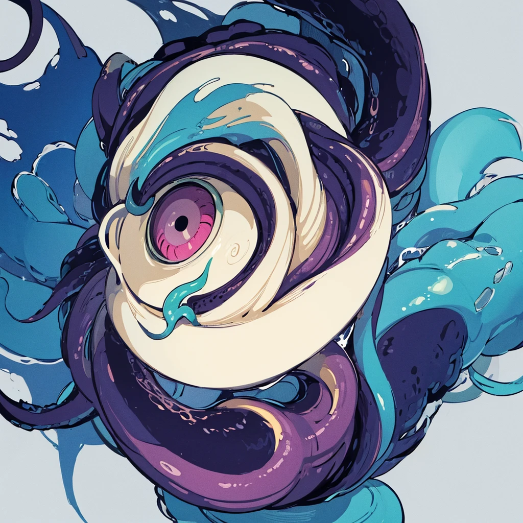 (((No humans)))、An alien tentacle creature with tentacles branching out from a central body with a single large eye、From the side、From above at an angle