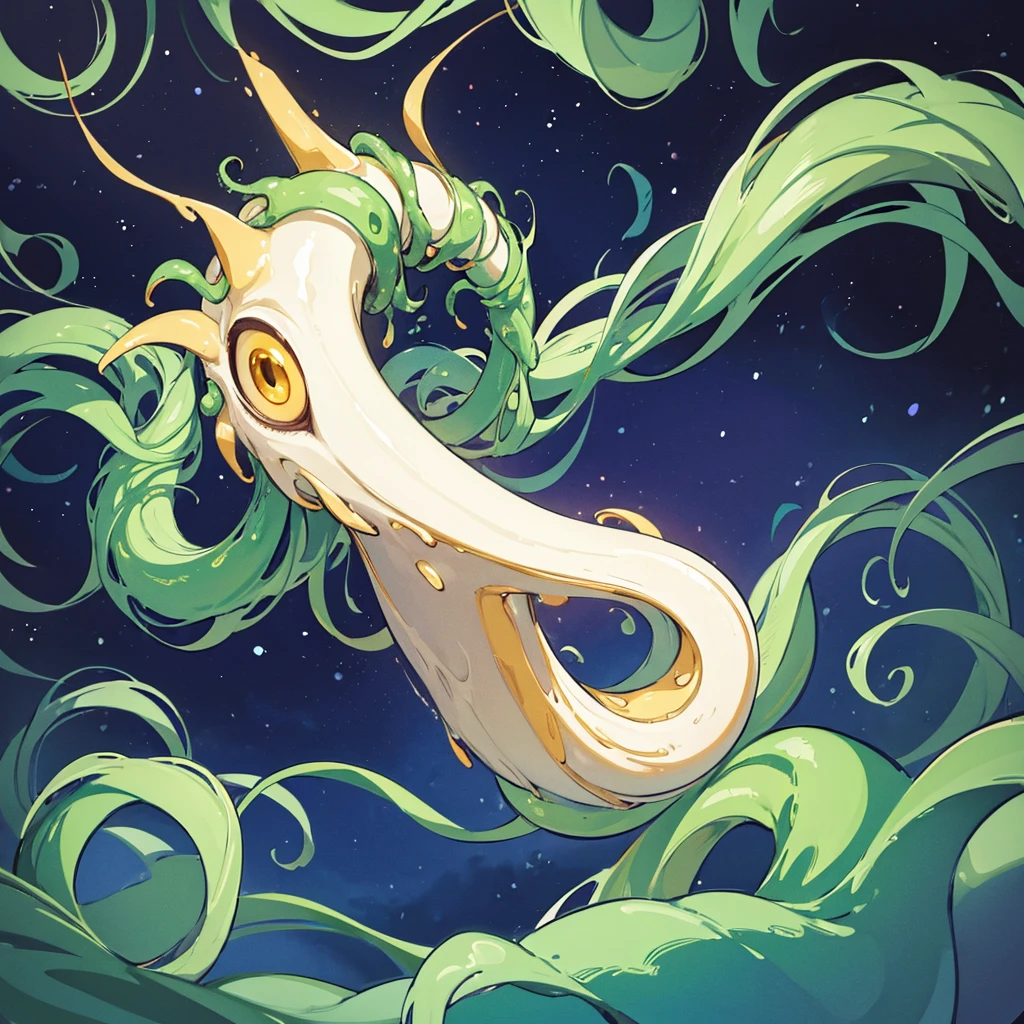 (((No humans)))、An alien tentacle creature with tentacles branching out from a central body with a single large eye、From the side、From above at an angle