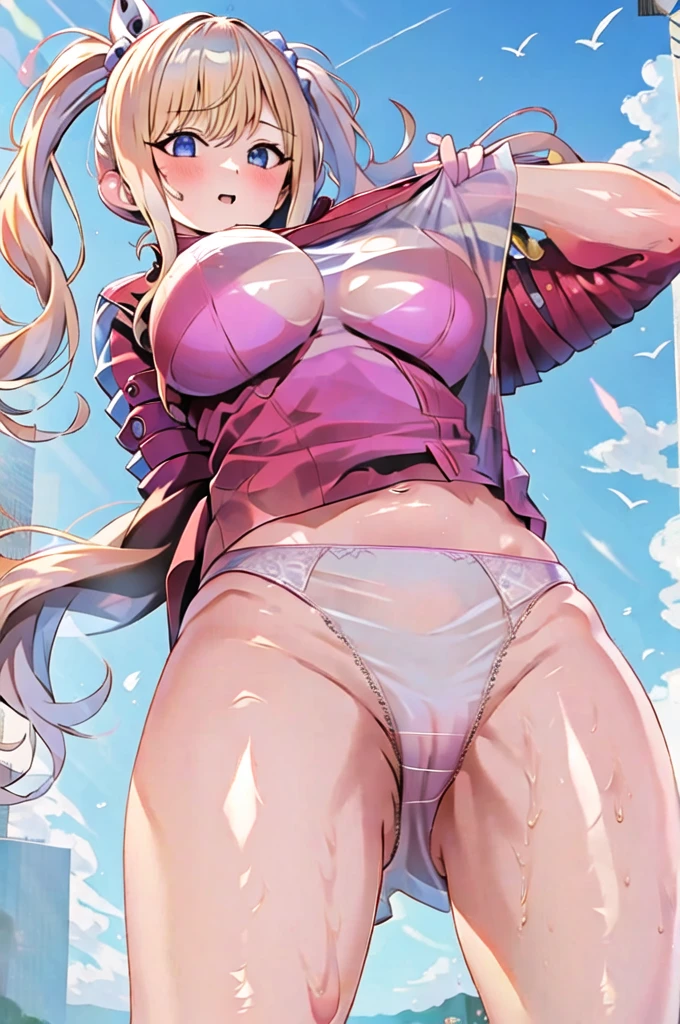 (masterpiece, Highest quality:1.2), One girl, alone Blonde short hair, see-through underwear Yellow juice from pants Browsing Caution Luxurious underwear