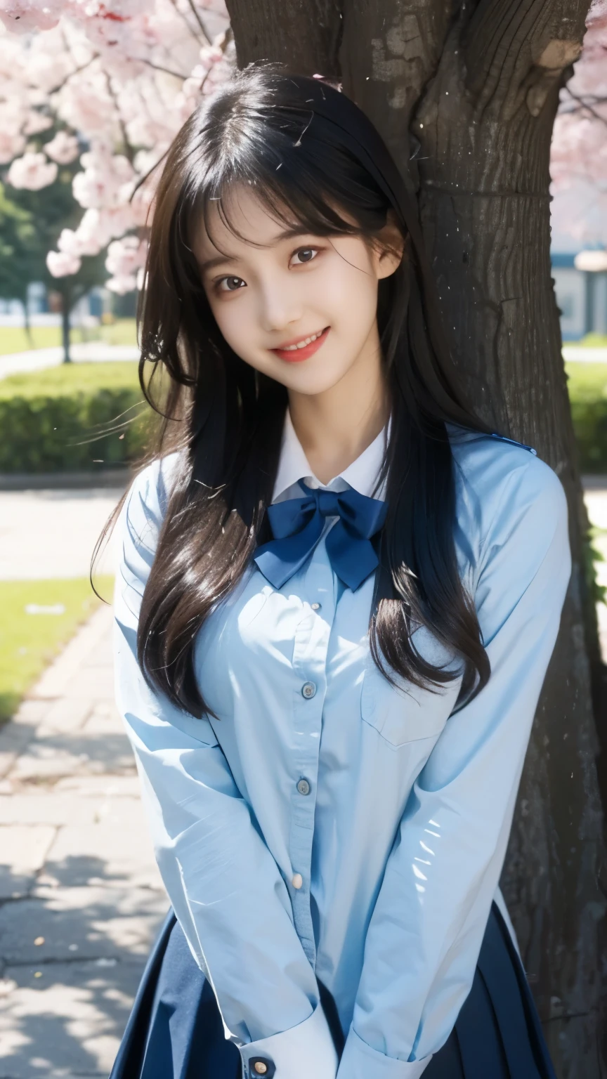 8K, Ultra-high resolution, Highest quality, masterpiece, 三分割法によるphotograph,Surreal, photograph, 1 Girl, (:1.3), pretty girl, Cute face, Beautiful eyes in every detail, 細かくdetailedに,masterpiece,, One Girl:1.2, Japan Female Announcer、Cowboy Shot,((very small head:1.3)),Center-parted bangs,amount,Black Hair,Long Hair,Iris,Gorgeous eyes,smile,((Toned body,Slender body,skinny)),(school uniform、Dark blue blazer jacket、Navy blue tie、Grey plaid pleated mini skirt),Beautiful leg line beauty,Captivating thighs,Glowing Skin,Shiny skin,Climbing the stairs,Fire escape in a building,Full of sex appeal,Sensual,屈託のないsmile,Heal the heart,Low - Angle、beauty,Long neck、Laugh a little、Please close your mouth and laugh、(((Ideal body type))),A cup small breasts :2,、Portraiture:2、Perfect Anatomy、鮮明なdetailed、detailed、Surreal、Light and shadow,Strong light