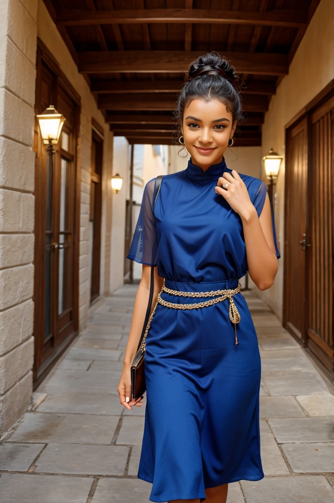 Sure, here's the modified prompt:
Create an ultra-realistic image of a modern, attractive female influencer of Indian descent, aged between 27 to 30. She should have a warm and inviting smile, expressive almond-shaped eyes with a slight shimmer, and clear, glowing skin with a medium brown complexion. Her features should be well-defined, with high cheekbones and a sharp jawline. Her hair should be long, thick, and wavy, with a natural shine and bounce, styled in a single knot.
She should have a slender yet athletic build, reflecting a healthy and active lifestyle. She is wearing a fitted sky blue frock with a matching dupatta, highlighting her toned figure. Her outfit is completed with stylish high-heeled sandals that add elegance to her look. She accessorizes with subtle yet chic jewelry, such as small hoop earrings and a few thin bangles.
The background should depict her visiting a Hindu temple, suggesting a serene and spiritual atmosphere. Her overall appearance should exude confidence, approachability, and sophistication, capturing the essence of a contemporary Indian fashion influencer.