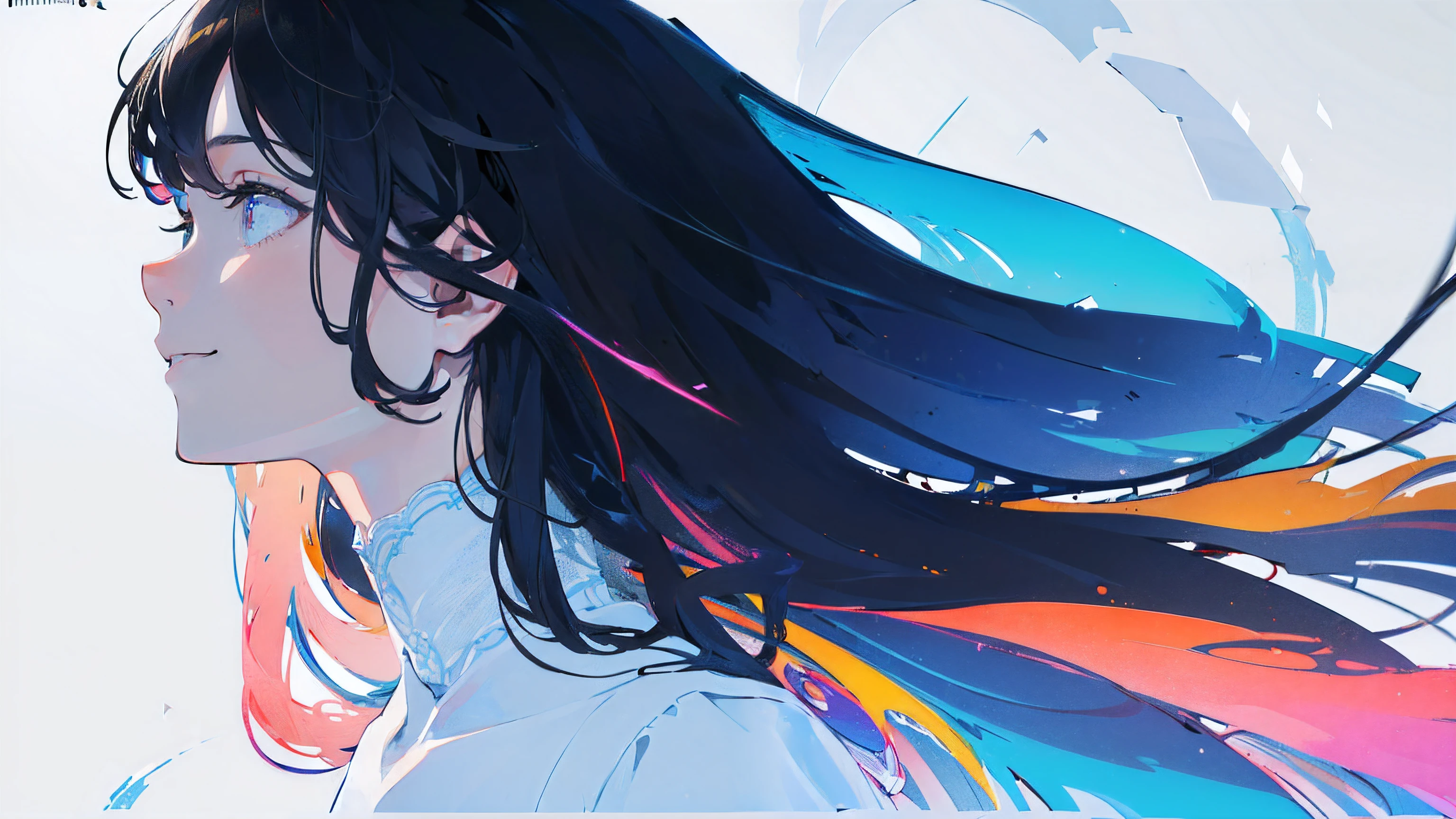 Ultra-high resolution, high resolution, ((premium, 8k, 32K, masterpiece)), Very detailed, (Low angle full body shot 1.2,) volumetric lighting, Cinematic, (((Colorful))), A dark-haired beauty, Japanese women, 20-year-old, Small face, , (photorealistic), (realistic),(A smile devoid of emotion), Demure dress, (Minimal exposure:2.0), silky hair, woman seen from behind, In the act of turning, looking up, Very fine and beautiful face, Beautiful and well-proportioned face, Very beautiful face, An empty major roadway