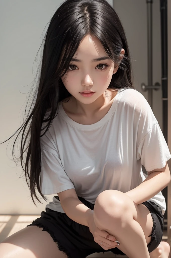 Best quality, RAW-фотографии, photorealistic, Face, Incredibly beautiful girl 12 years old.., Cute, long hair, depth of field, a high resolution, very tight bra, 
