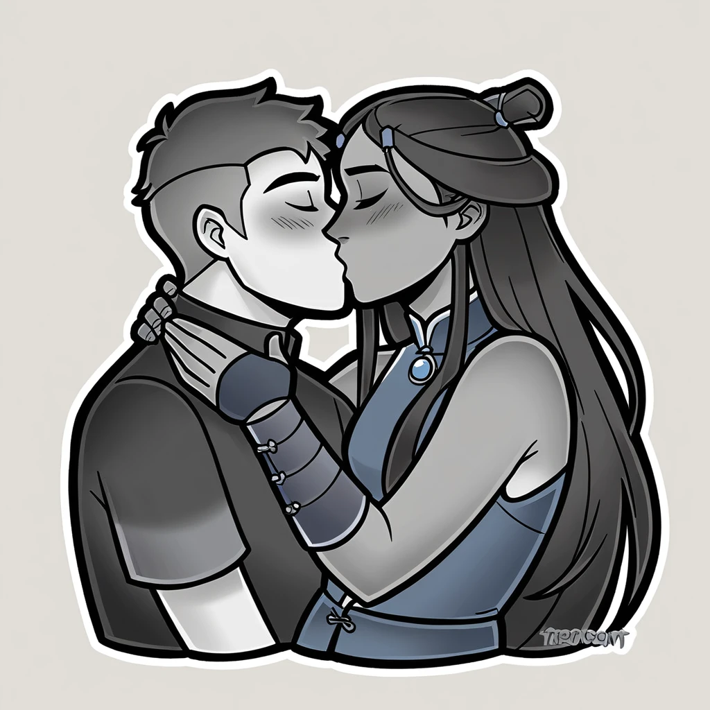 Score_9, score_8_up, 1girl, katara, 1boy, avatar aang, together, in love, kissing