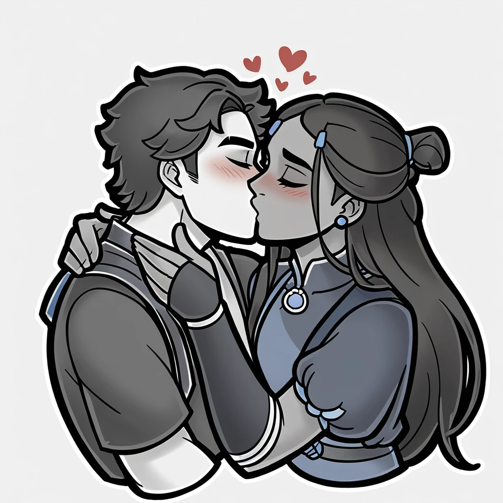 Score_9, score_8_up, 1girl, katara, 1boy, avatar aang, together, in love, kissing