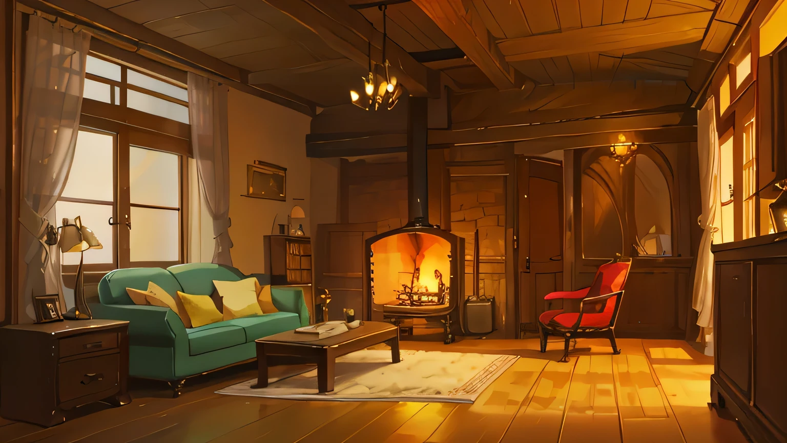 The dim,Quality,oud,living room,a house,wooden