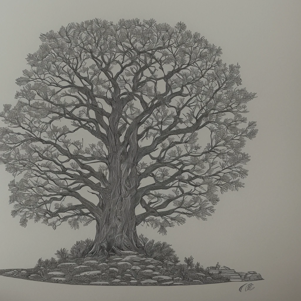 Isometric tree hand drawn