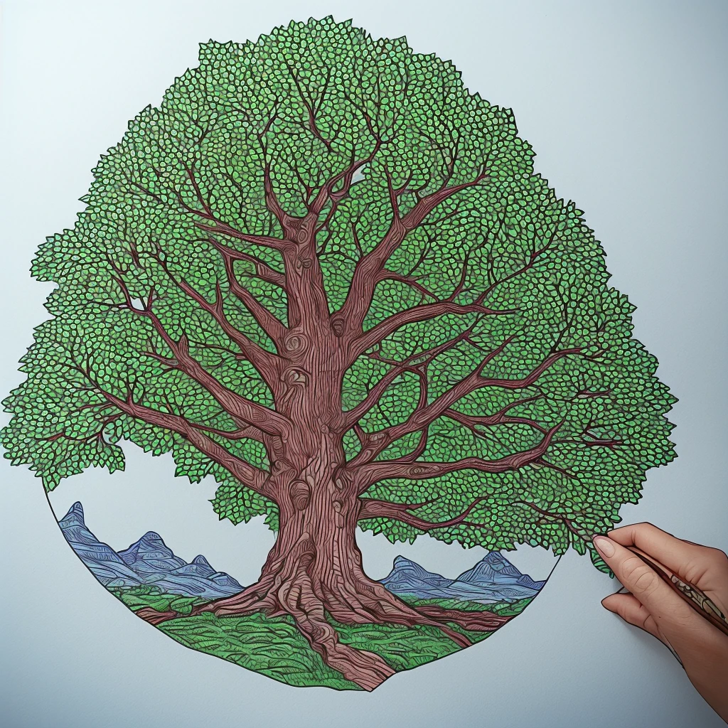 Isometric tree hand drawn