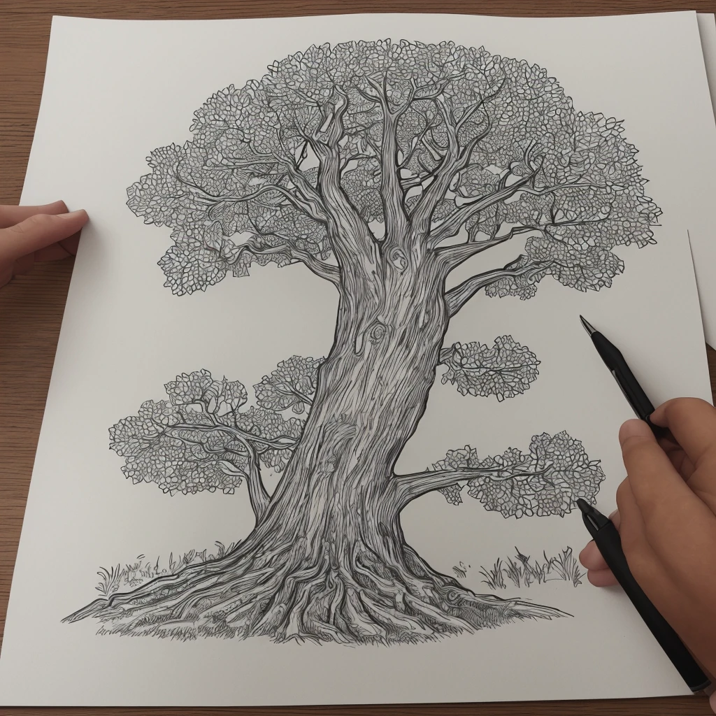 Isometric tree hand drawn