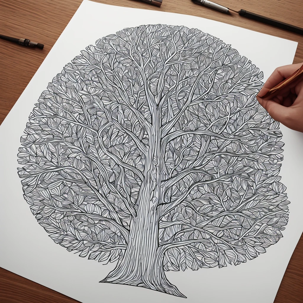 Isometric tree hand drawn