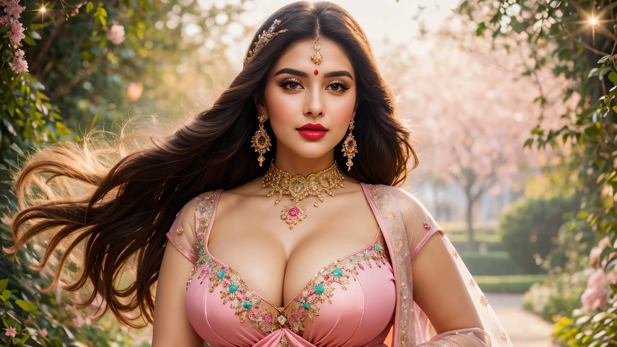 perfect pink eyes, fantastic face, Indian, beautiful look, ((red lips, bright eyes, curve heir 1.5)), ((beautiful details very big breast )), (Straight round and ultra huge clevage, not sagging breast), A glorious gorgeous, glorious gorgeous face, pretty face, bright eyes, detailed elegant printed red hijab, updo elegant hair, blurred gray tones background, ultra focus, face ilumined, face detailed, 8k resolution, painted, dry brush, brush strokes, razumov style and garmash style, by Tokaito, (fluorescent colours:1.4),(semi transparent:1.4),(retro filters:1.4),(fanciful:1.4),Candy World Disneyland Ethereal Soft Fluffy Soft Landscape Forest Snowflake Pale Pink Sky Green Blue Sparkling Ethereal Light Soft Whimsical Light Rainbow Stars Diamond Sparkle Gemstone Background Ultra Realistic Ultra High Quality Cinematic Lighting Huge Details Full HD Painting Plenty of light,diagonal bangs, Dress with collar,side masterpiece, best qualityer,realskin,(sportrait:1.5), 1girll, bluntbangs, long whitr hair,